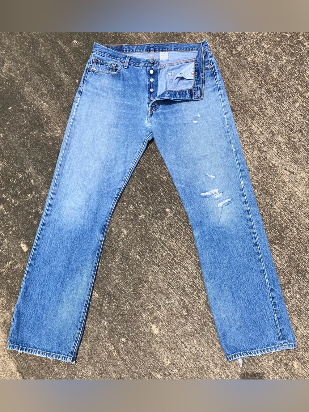 Levi's 501 VTG Jeans Mens 36x34 Denim Button Fly Distressed Black Batwing